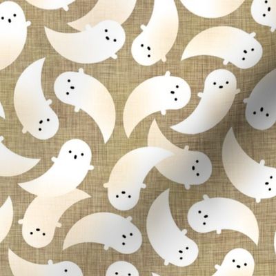 Halloween Ditsy Ghosts- Medium- DarkTaupe- Friendly Phantoms- Baby's First Halloween- Cute Kids- Gender Neutral- Kawaii- Fall- Autumn- Spooky Decor Mushroom Petal Solid Coordinate- Khaki