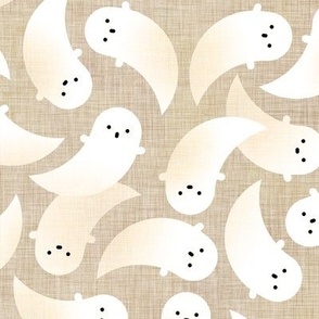 Halloween Ditsy Ghosts- Large- Neutral Taupe- Friendly Phantoms- Baby's First Halloween- Cute Kids- Gender Neutral- Kawaii- Fall- Autumn- Spooky Decor Mushroom Petal Solid Coordinate