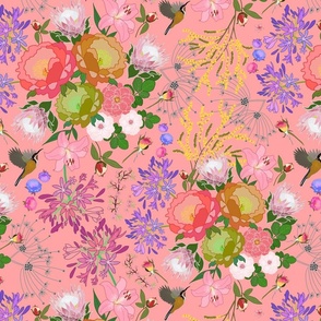 Victorian Floral - coral pink, medium