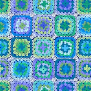 230 Crochet Granny Squares blue