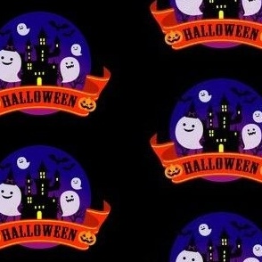 Happy Ghost Halloween Emblem Black Background