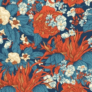 Blue Red Vintage Classic Flowers
