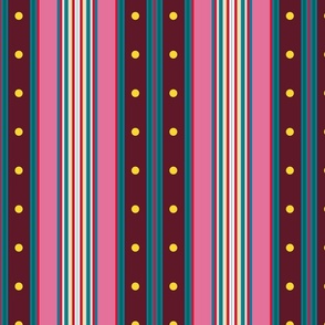 Pink, Burgundy, Blue and Red Variegated Multicolor Stripes and Dots Paducaru