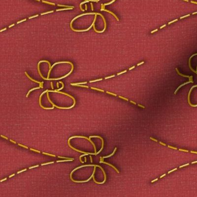 Gold Bee Vee Lines on Red Linen Look