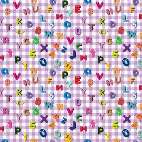 309. Cheerful alphabet on liliac checkers - small