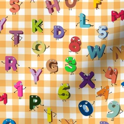 310. Cheerful alphabet on  orange checkers - small