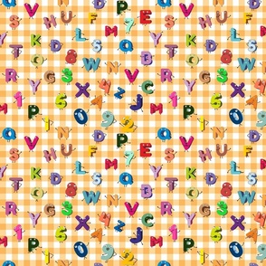 310. Cheerful alphabet on  orange checkers - small