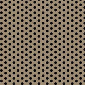 Polka Dots- Black on Mushroom Khaki- Mini- Petal Solids Match- Solid Color- Neutral- Ecru- Tan- Sand- Brown- Fall- Autumn