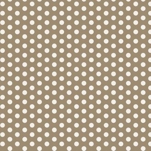 Polka Dots- White on Mushroom Khaki- Mini- Petal Solids Match- Solid Color- Neutral- Ecru- Tan- Sand- Brown- Fall- Autumn