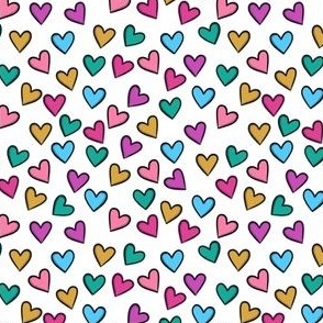 mini 4x4in rainbow hearts - white