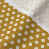 Polka Dots- White on Mustard Yellow- Mini- Petal Solids Match- Solid Color- Gold- Golden Yellow- Ochre- Fall- Autumn