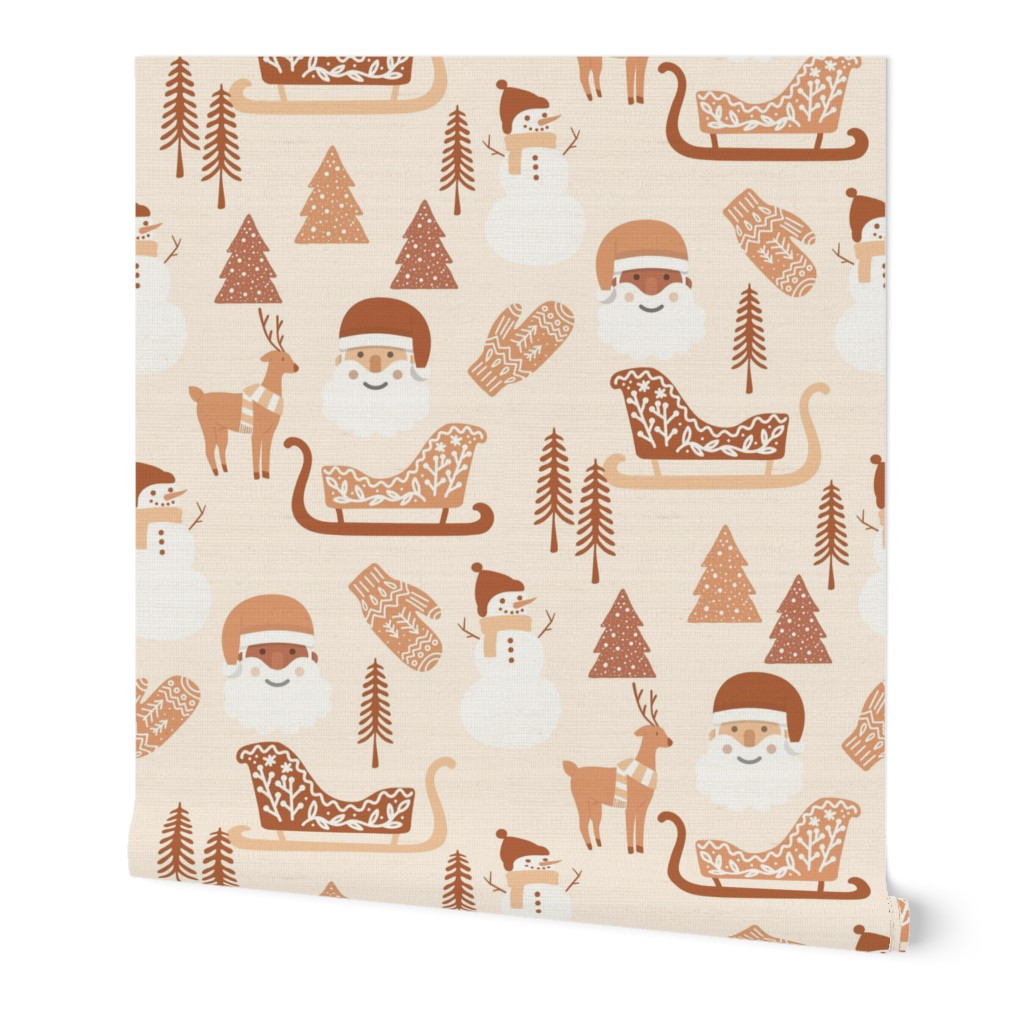 neutral christmas fabric - cute holiday sleighs Santa fabric