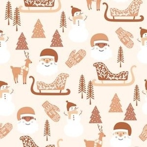 SMALL neutral christmas fabric - cute holiday sleighs Santa fabric