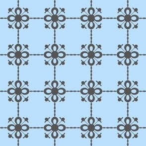 Grey Floral Tile - Blue