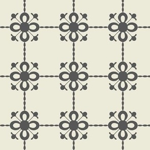Grey Floral Tile - Cream