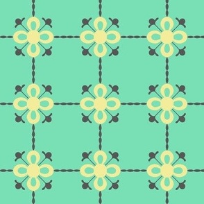 Grey Floral Tile - Lime