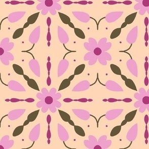 Moroccan Tile - Multi, Pink, Magenta, Moss Green, Peach