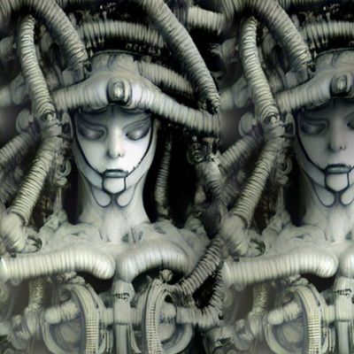 5 biomechanical bioorganic sleeping female black white grey monochrome woman closed eyes tentacles monsters cables wires cybernetics demons aliens sci-fi science fiction  futuristic flesh Halloween scary horrifying morbid macabre spooky eerie frightening 