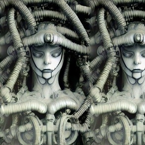 5 biomechanical bioorganic sleeping female black white grey monochrome woman closed eyes tentacles monsters cables wires cybernetics demons aliens sci-fi science fiction  futuristic flesh Halloween scary horrifying morbid macabre spooky eerie frightening 
