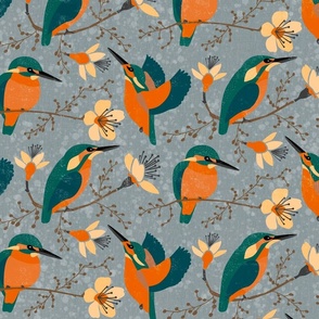 Kingfishers and almond blossoms 
