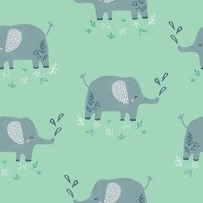 Cute Happy Mint Elephant Kids Print