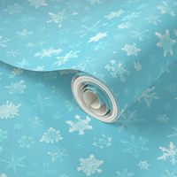 photographic snowflakes on pale cyan (large snowflakes)