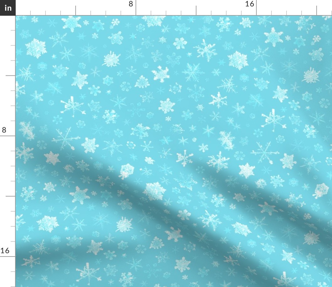 photographic snowflakes on pale cyan (large snowflakes)