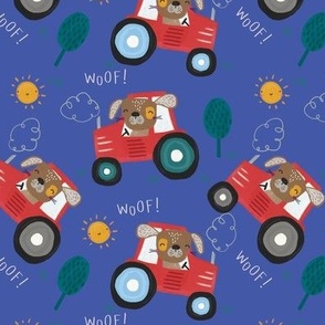 Cute Dog at Farm Riding Tractor Kids Pattern