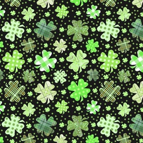 four leaf clover patchwork on black 12x12