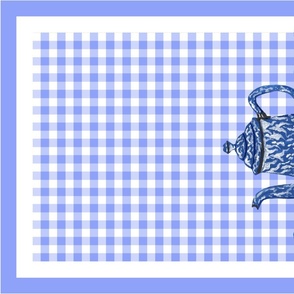 Graniteware Fika tea towel on blue sideways