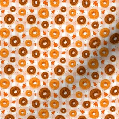 Small Scale Frosted Pumpkin Spice and Maple Frosted Sprinkle Donuts on Gingham