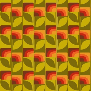 Retro Geometric Florals | Greens and Oranges 01 | Small Scale