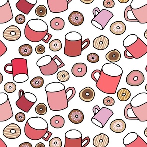 Pink Coffee Cups and Donuts