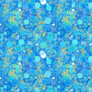 Bubbles In Flux Stained Texture - M - Blue Turquoise Aqua Golden Yellow Denim - Circles -  - Textured - 3H-Art - Modern Geometric Pattern