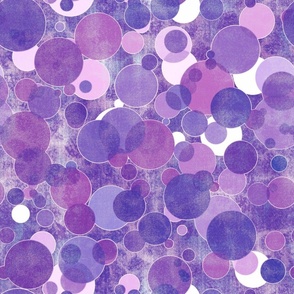 Grunge Bubbles Faded Violets - 01-L - Distressed - Lilac Orchid Plum Amethyst White Circles - 3H-Art - Geometric Pattern - Abstract Modern Design