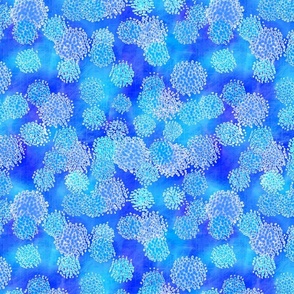Tree Blossom Blue Ice - 04-L - Azure, Cornflower Blue, Ultramarine, Cyan - Treetops - Watercolor Brush Dabs Abstract Art Paint - 3H-Art - Colorful Painterly Pattern