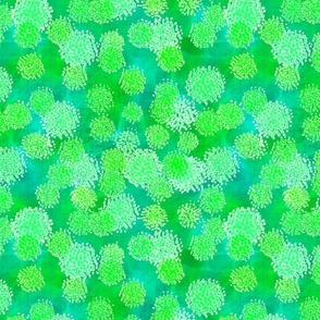Tree Blossom Springtime Green - 03-L - Chartreuse, Mint Green, Emerald, Jade, Turquoise - Treetops - Watercolor Brush Dabs Abstract Art Paint - 3H-Art - Colorful Painterly Pattern