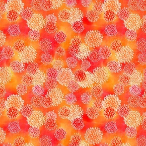 Tree Blossom Tropical Orange Red - 02-L - Red, Scarlet, Crimson, Orange, Coral, Tangerine - Treetops - Watercolor Brush Dabs Abstract Art Paint - 3H-Art - Colorful Painterly Pattern