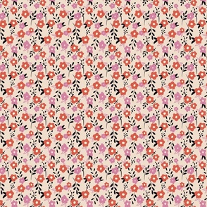 Retro Floral Cream Pink Orange