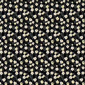 Ditsy Floral Black White Yellow Daisies