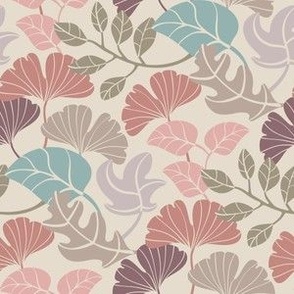 FALLING LEAVES Fall Maple Leaf Ginkgo Oak Woodland Forest in Pastel Pink Blue Brown Plum Beige Gray - TINY Scale - UnBlink Studio by Jackie Tahara