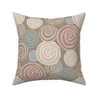 FIREWOOD Tree Rings Autumn Fall Forest Woodlands in Pastel Pink Blue Brown Beige Gray Cream - MEDIUM Scale - UnBlink Studio by Jackie Tahara