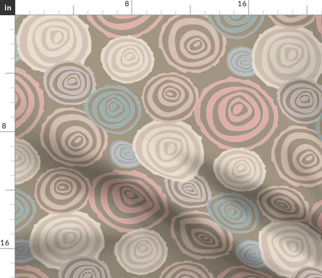 FIREWOOD Tree Rings Autumn Fall Forest Woodlands in Pastel Pink Blue Brown Beige Gray Cream - MEDIUM Scale - UnBlink Studio by Jackie Tahara