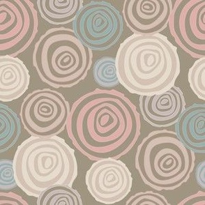 FIREWOOD Tree Rings Autumn Fall Forest Woodlands in Pastel Pink Blue Brown Beige Gray Cream - TINY Scale - UnBlink Studio by Jackie Tahara