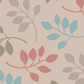 LITTLE LEAVES Scattered Botanical Autumn Leaf in Cozy Pastel Blue Beige Plum Olive on Cream - LARGE Scale - UnBlink Studio by Jackie Tahara