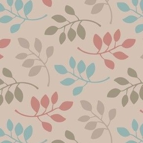LITTLE LEAVES Scattered Botanical Autumn Leaf in Cozy Pastel Blue Beige Plum Olive on Cream -TINY Scale - UnBlink Studio by Jackie Tahara