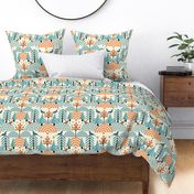 Scandi Bird Sanctuary / Folk Art / Geometric / Autumn / Trees Forest / Teal Orange / Large