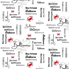 Baltimore Repeat Word Pattern on White with Crabs