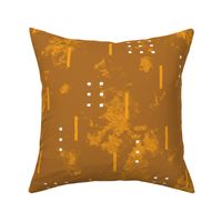 Mud cloth  lines and dots in yellow ochre and white on toffee distressed 24