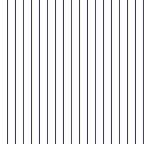 Narrow navy blue stripes on white - vertical - 1/8th inch navy stripe on white, 1 inch repeat.